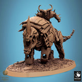 Side view of roaring mechanical rhino beast.