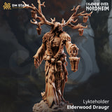 3D-gedruckte Resin-Miniatur eines Lykteholder Elderwood Draugr mit geweihartigen Ästen und Laternen