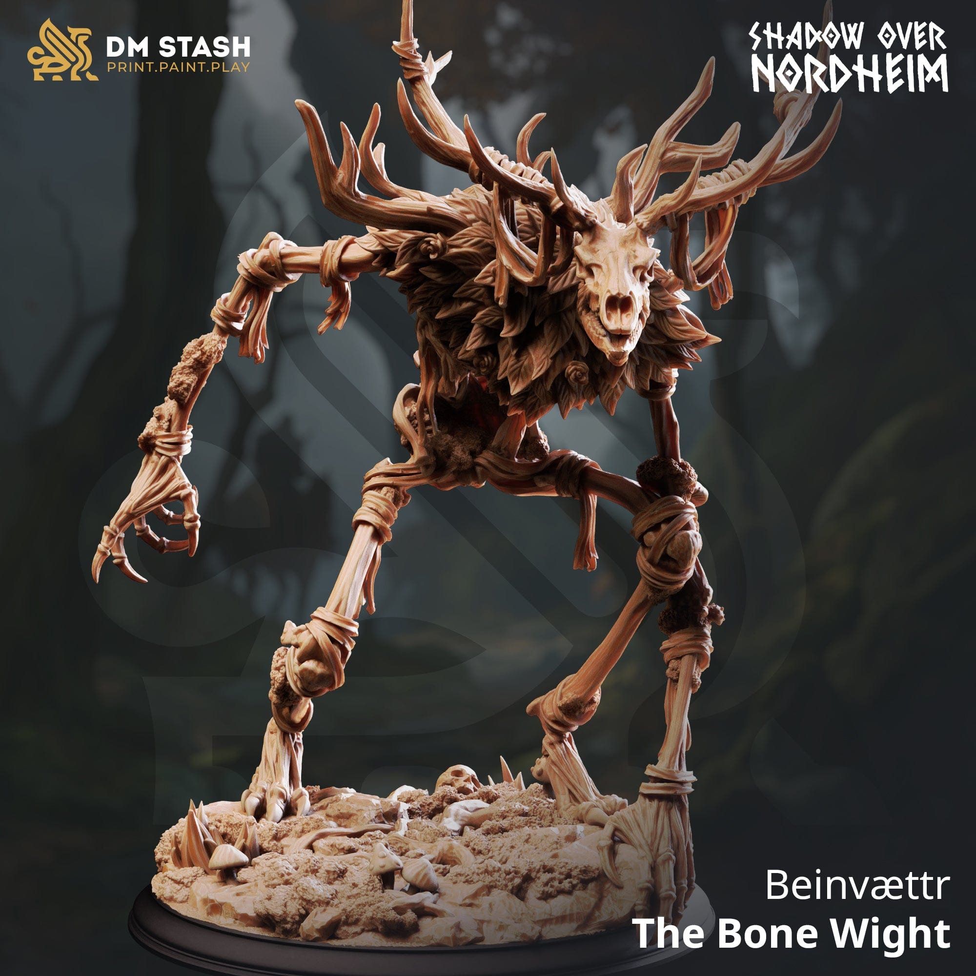 Undead Miniature Beinvættr The Bone Wight 32mm 75mm DM Stash - Quality Miniatures - Qumi