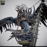 Close-up of Carrion King knight, bird head with glowing eyes, and stone pillar detail.