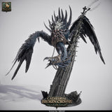 Digital render of Carrion King with partial paint, showing knight, bird, and pillar.