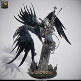 Side view of the skeletal Carrion King monster mounted on a large bird, standing on a ruin base.