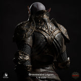 Back view of a 1/6 scale undead figure showing intricate gold-trimmed dark armor and chainmail detail.