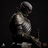Side profile of the undead Graveward Legion fighter holding a sword, highlighted by dramatic lighting