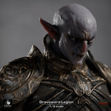Detailed profile shot of the Graveward Legion miniature emphasizing the textured armor and sharp ear details