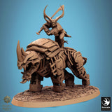 Side profile of mechanical rhino with open mouth.