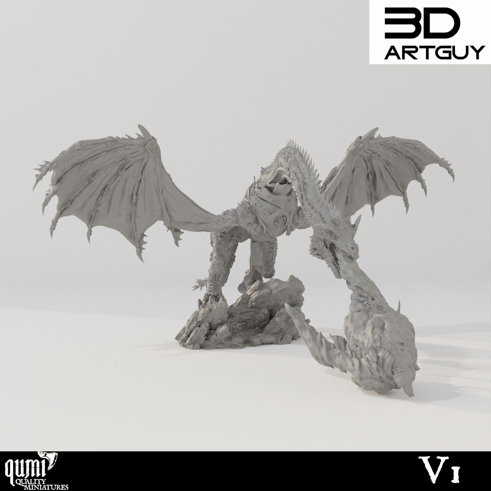 Tabletop RPG Miniature Armored Dragon Qumi - 3D ArtGuy V1 / 32mm scale Quality Miniatures - Qumi Wargaming Mini Model Figure