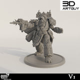 3D-gedruckte Soldat-Miniatur aus Resin in taktischer Pose mit schwerer Waffe