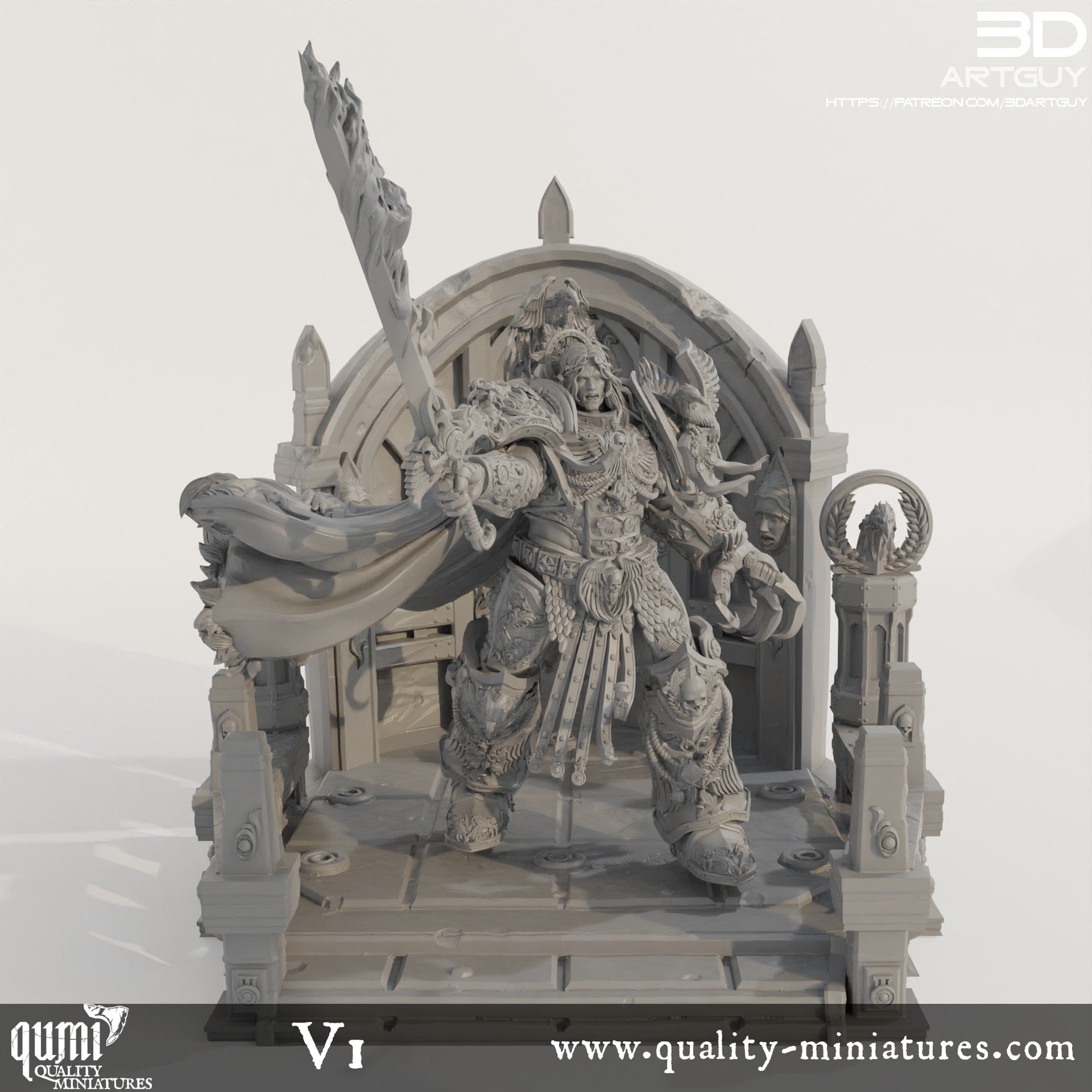 Tabletop RPG Miniature Terrain Space Warrior Emperor Lord Ruler - Qumi V1 68mm with terrain Quality Miniatures - Qumi Wargaming Mini Model Figure