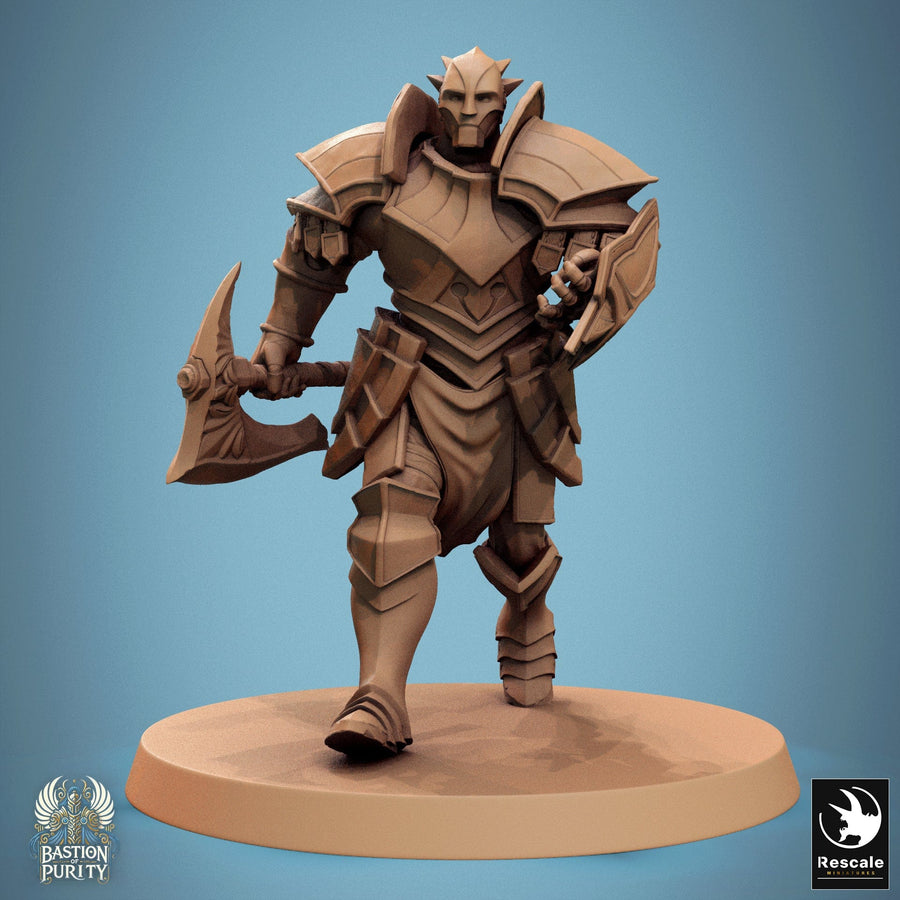 Vorderansicht der Aeterna Krieger Miniatur mit Axt und Schild im 32mm Maßstab