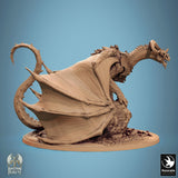Astralyon dragon miniature, side profile showing detailed saddle and curved horns.