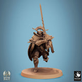 Dynamic 3D-printed miniature of an Aeterna General running with a raised wavy greatsword