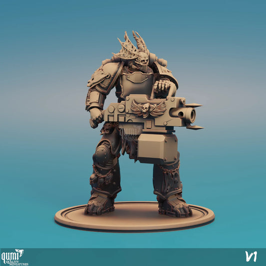 Tabletop Sci-Fi collectible Terror Soldier figure by Qumi, featuring a heavy bolter, from Quality Miniatures for wargaming and RPGs.