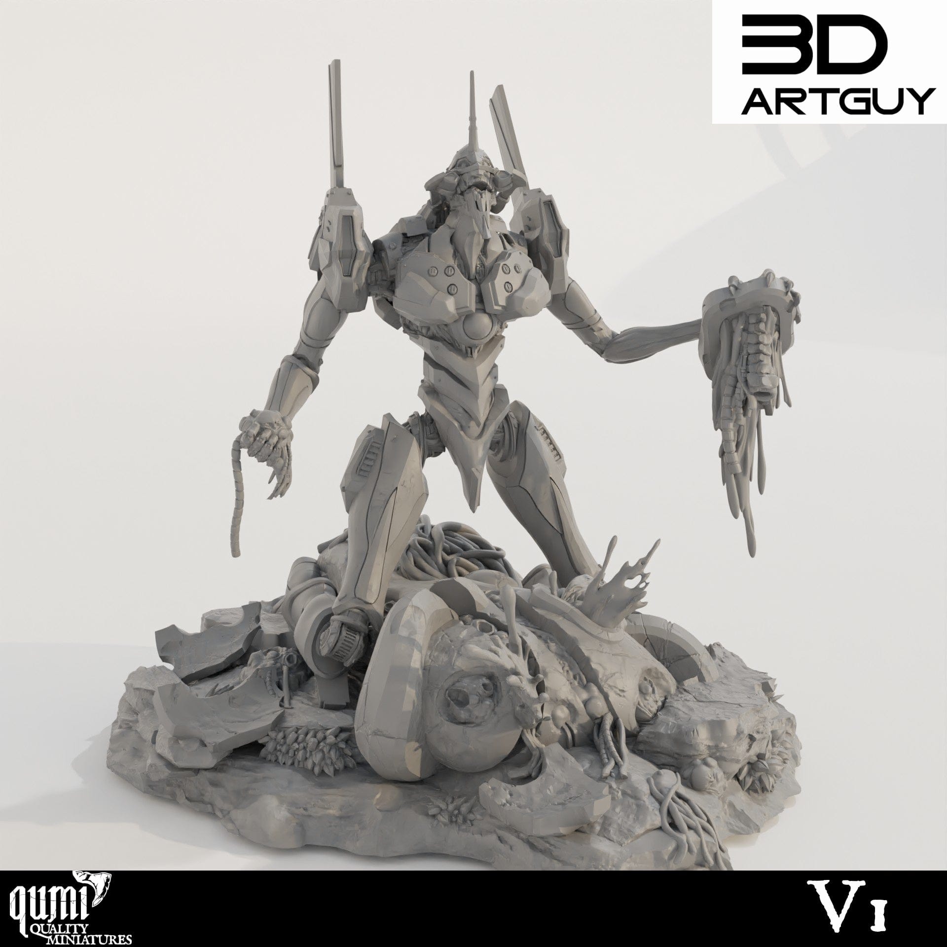 Tabletop RPG Miniature Berserker Diorama - Qumi - 3D ArtGuy V1 Quality Miniatures - Qumi Wargaming Mini Model Figure