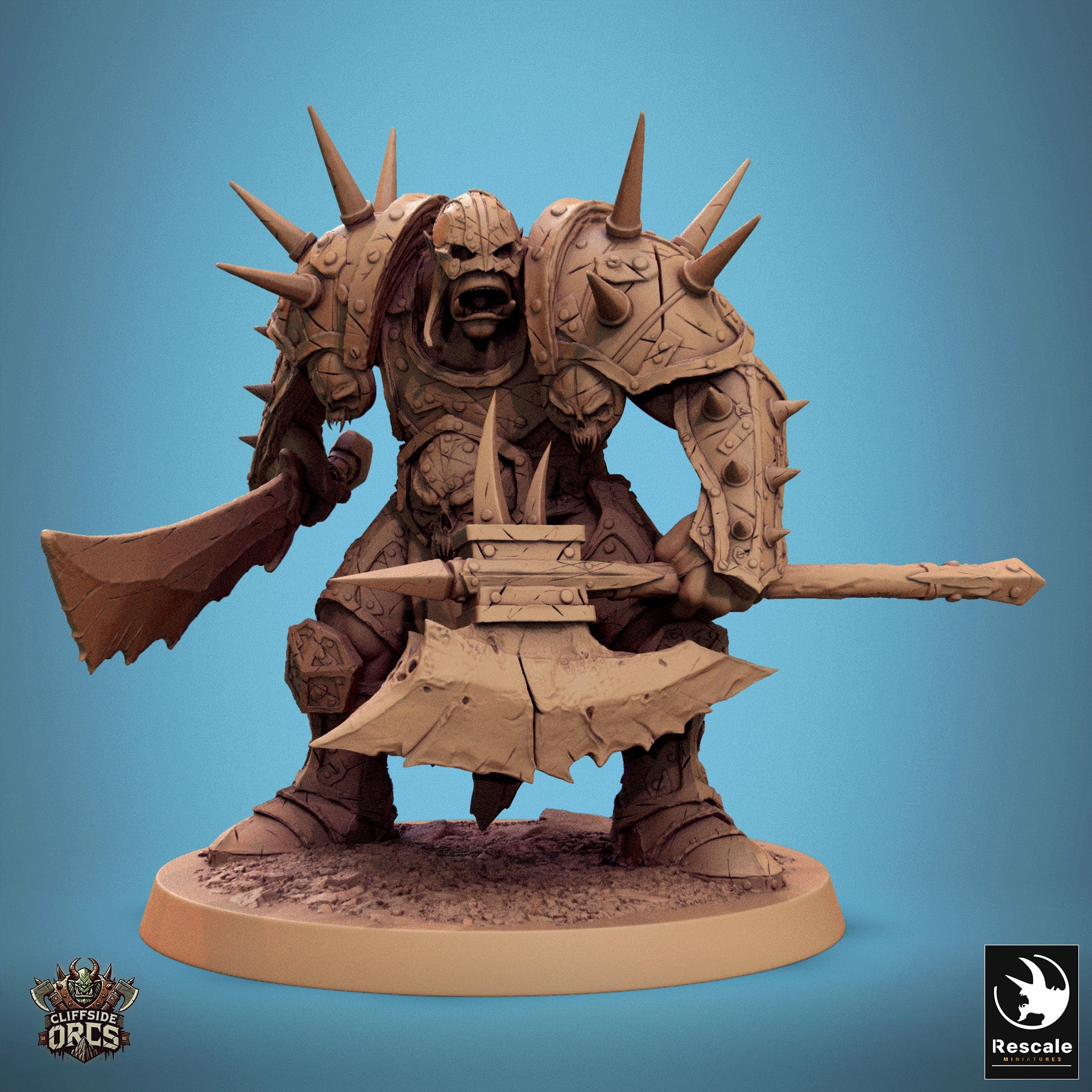 Tabletop RPG Miniature Brutal Orc - 32mm Qumi Rescale Miniatures V11 Brutal Orc Stand - Sword & Axe Quality Miniatures - Qumi Wargaming Mini Model Figure