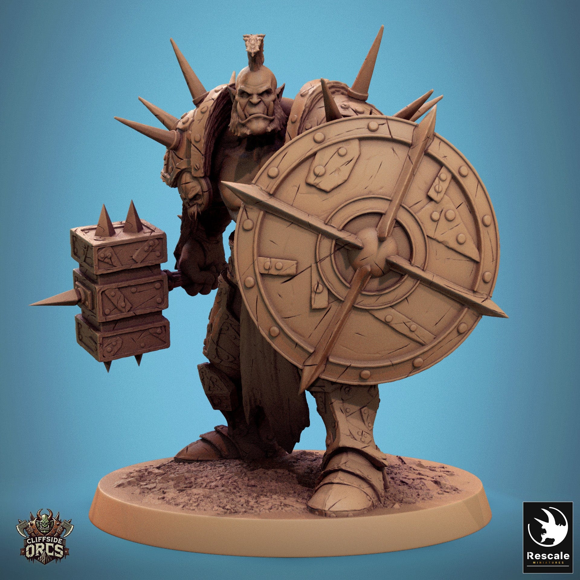 Tabletop RPG Miniature Brutal Orc - 32mm Qumi Rescale Miniatures V14 Brutal Orc Stand - Hammer & Shield Quality Miniatures - Qumi Wargaming Mini Model Figure