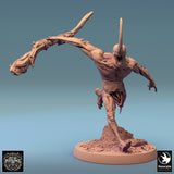 Detailliertes Rendering eines gehörnten Monsters mit Waffe auf texturierter Basis.