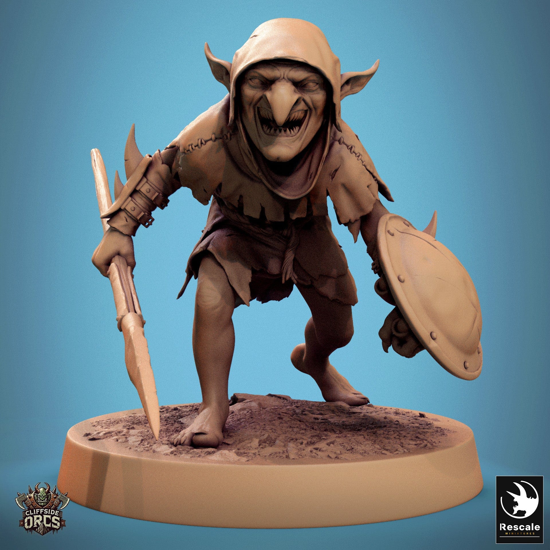 Tabletop RPG Miniature Goblin - 32mm Qumi Rescale Miniatures V19 Goblin Walk Spear & Shield Quality Miniatures - Qumi Wargaming Mini Model Figure