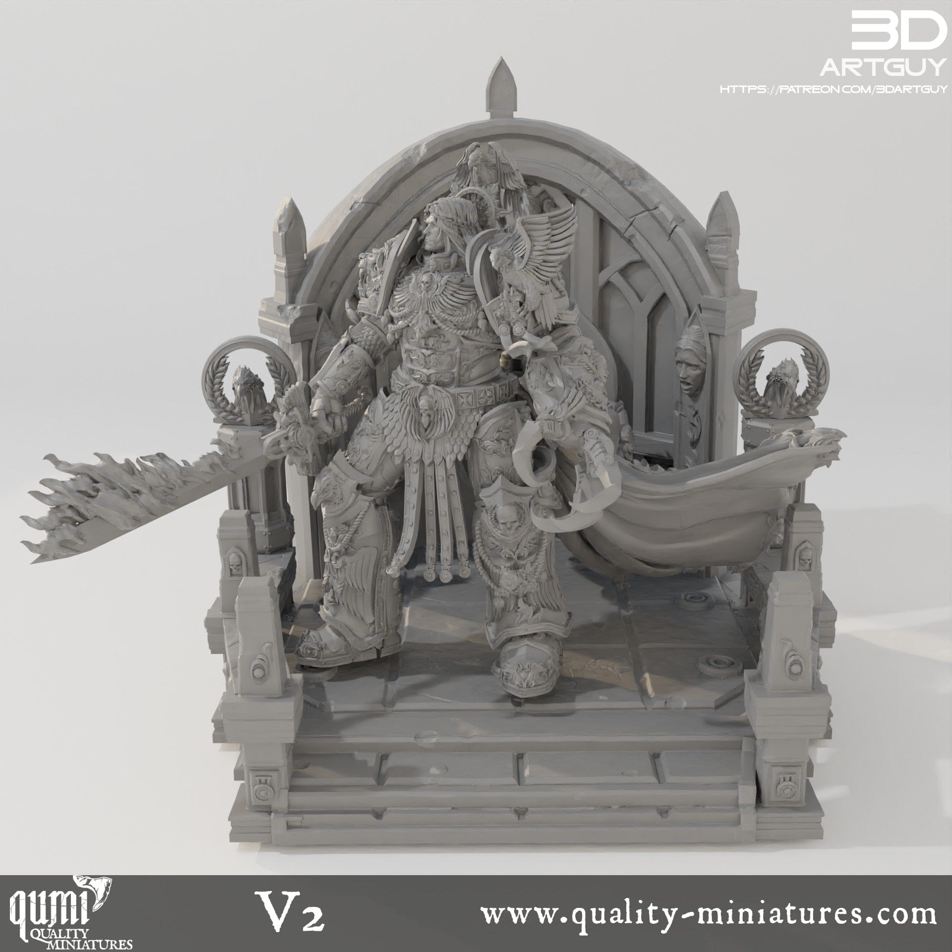 Tabletop RPG Miniature Terrain Space Warrior Emperor Lord Ruler - Qumi V2 68mm with terrain Quality Miniatures - Qumi Wargaming Mini Model Figure