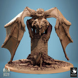 Astralyon dragon model standing on a stone pillar with a knight figure standing at its base.