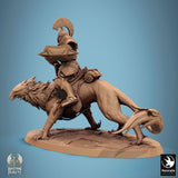Berittener Kämpfer mit Axt auf einem Gryph aus der entgegengesetzten Perspektive