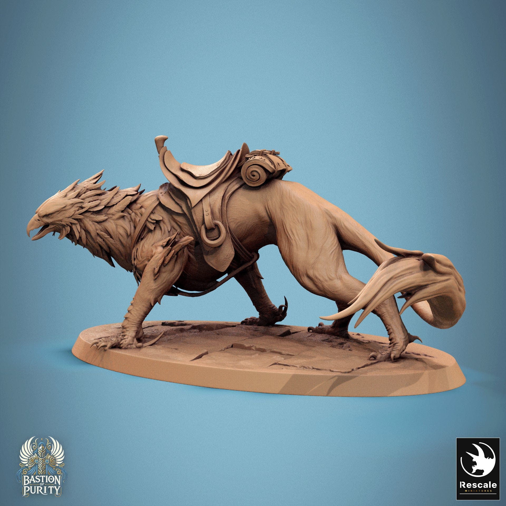 Tabletop RPG Miniature Gryph - 32mm Qumi - Rescale Miniatures V2 Low Stance / saddle Quality Miniatures - Qumi Wargaming Mini Model Figure