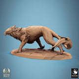 Seitenansicht eines gesattelten Gryph, die die schlanke, muskulöse Haltung zeigt.