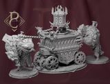 Aetherblight Censer diorama components showing the central gothic carriage and two separate giant figures.