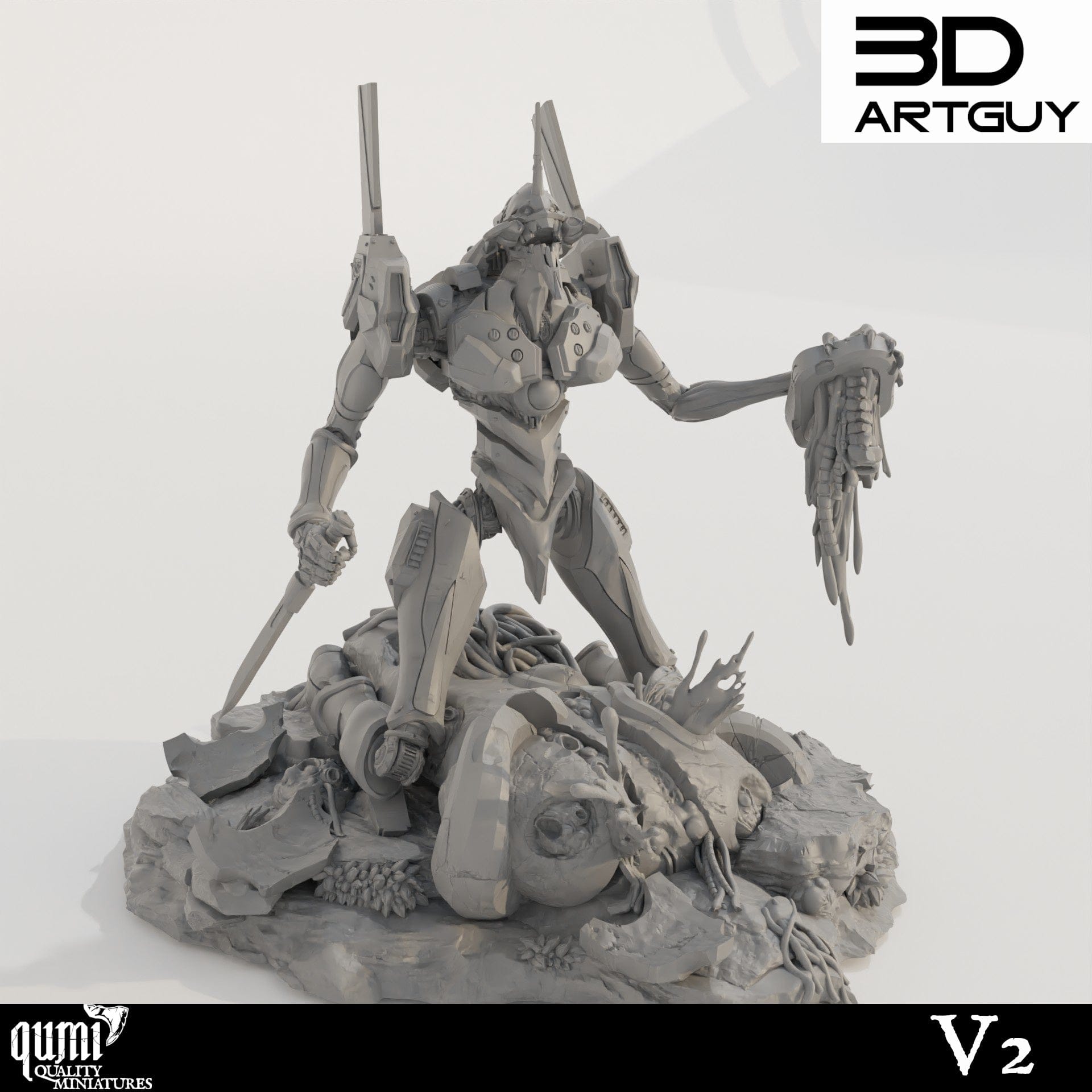 Tabletop RPG Miniature Berserker Diorama - Qumi - 3D ArtGuy V2 Quality Miniatures - Qumi Wargaming Mini Model Figure