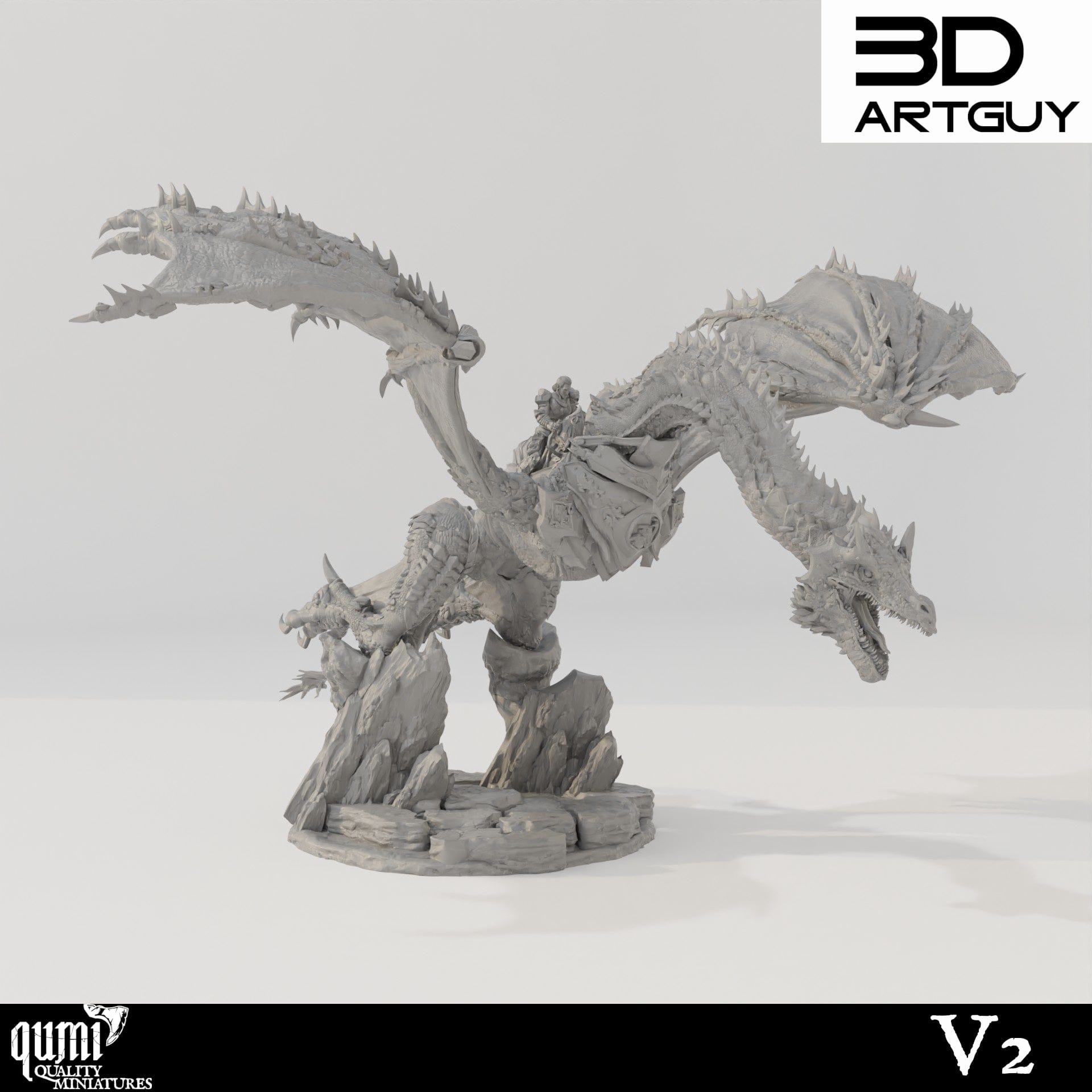 Tabletop RPG Miniature Armored Dragon Qumi - 3D ArtGuy V2 / XXL size Quality Miniatures - Qumi Wargaming Mini Model Figure