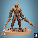 Exotic Warrior Sentinel Aetherium Tabletop Miniatures by Qumi, 3D printed resin tabletop miniature for RPGs, wargaming and painting