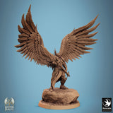 Detailed side-profile of a celestial warrior miniature holding a large sword, 3D-printed resin