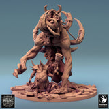 Side view of the Vorathe mounted fighter miniature with the rider holding a staff with bells