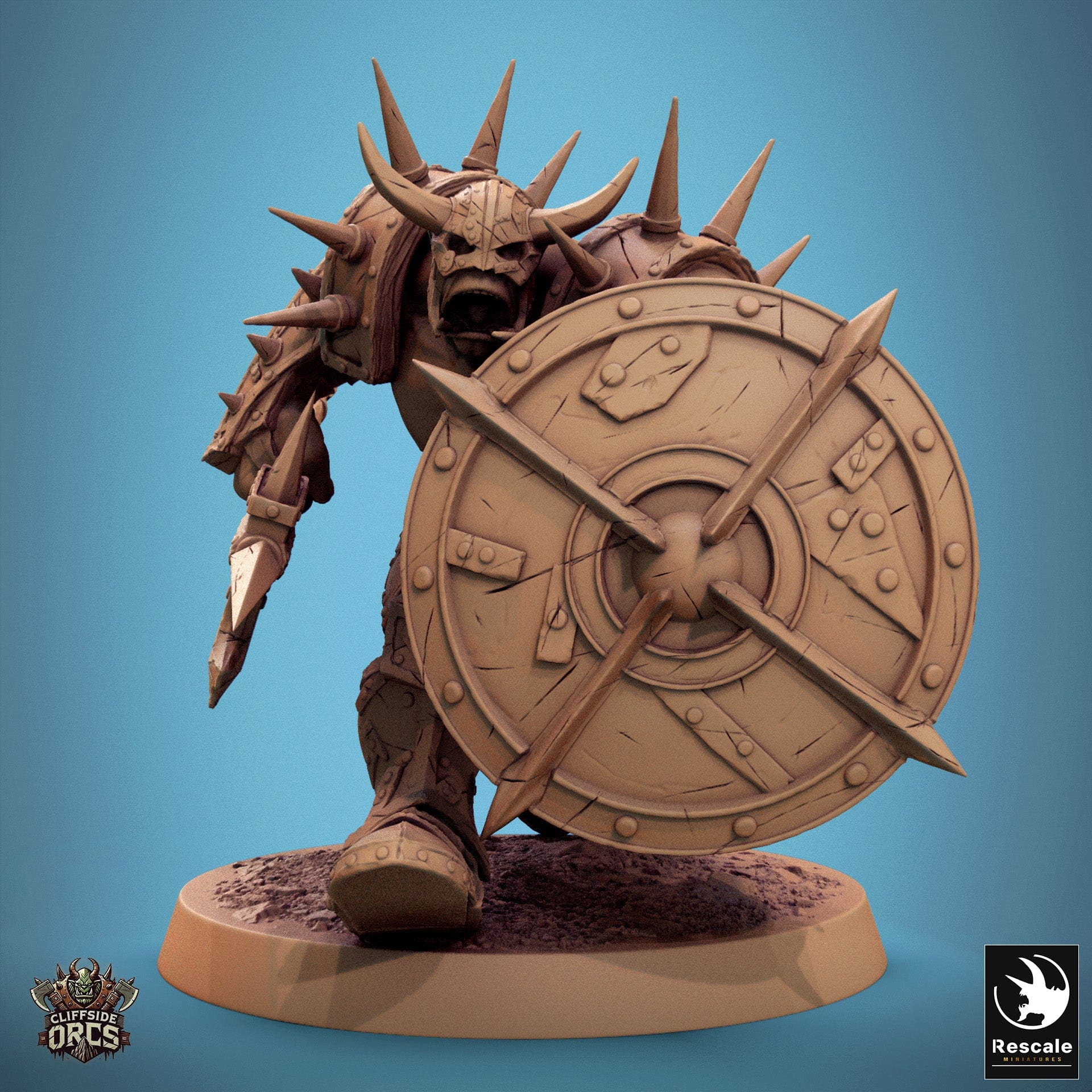 Tabletop RPG Miniature Infantry Orc - 32mm Qumi Rescale Miniatures V4 Charge - Spear & Shield Quality Miniatures - Qumi Wargaming Mini Model Figure