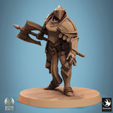 Sturdy armored Aeterna Hammer Fighter soldier with detailed plating, unpainted 3D-printed fantasy miniature