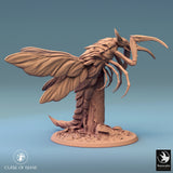 Full profile view of the insectoid creature without a rider on a desert-style base.