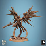 Dynamic pose of an angelic warrior miniature wielding a spear, ready for tabletop painting