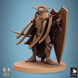 Detailed 32mm scale tabletop miniature of an armored general standing with a shield
