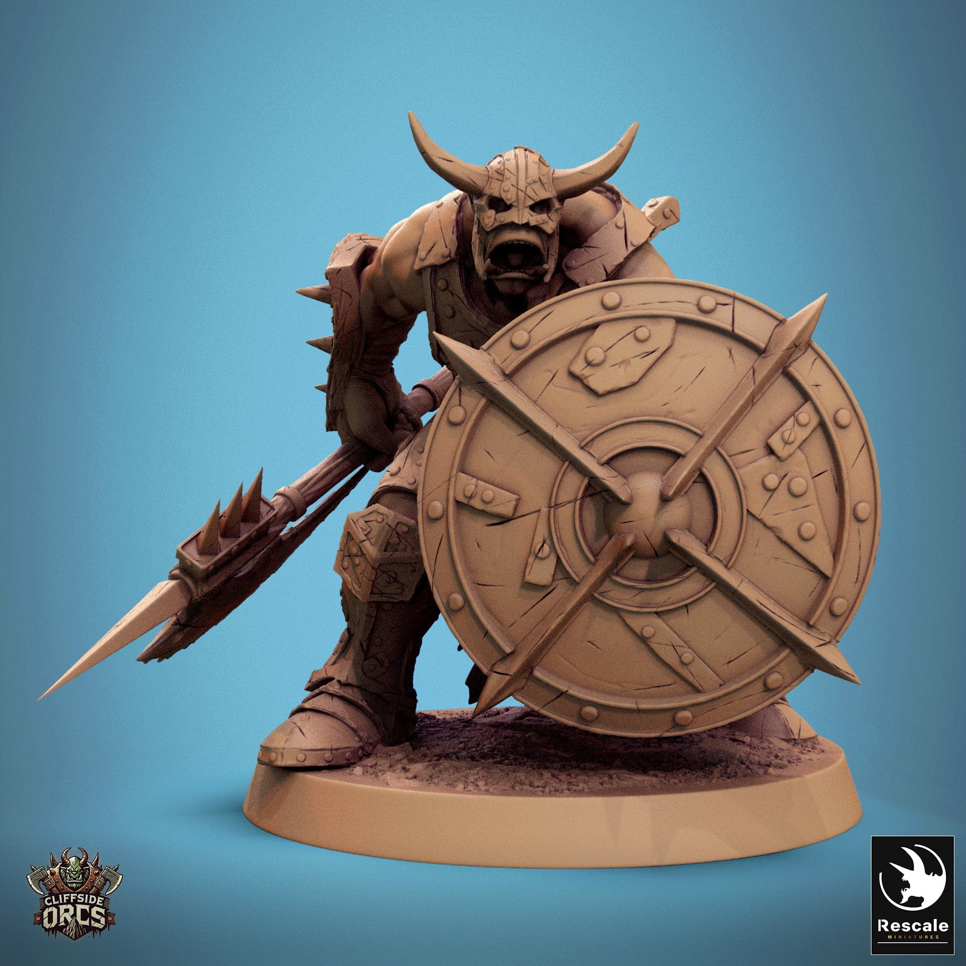 Tabletop RPG Miniature Infantry Orc - 32mm Qumi Rescale Miniatures V5 Cry - Spear & Shield Quality Miniatures - Qumi Wargaming Mini Model Figure