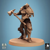 A 3D render of an armored knight standing, holding a large hammer with both hands.