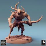 Einäugiges Monster mit großem Horn und Armbrust, seitliche Ansicht.
