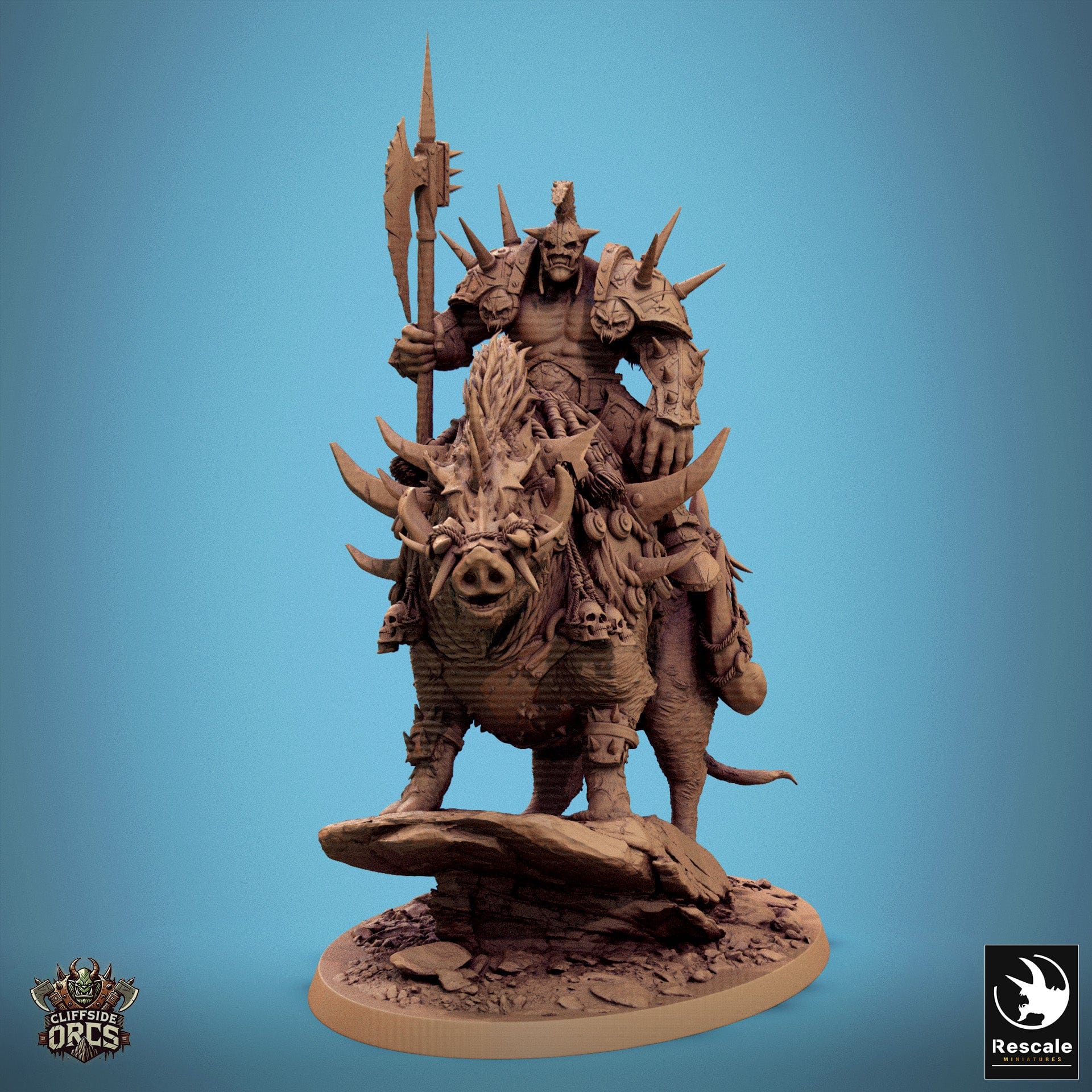 Tabletop RPG Miniature Boar Mounted - 32mm Qumi Rescale Miniatures V7 Boar On rock Quality Miniatures - Qumi Wargaming Mini Model Figure