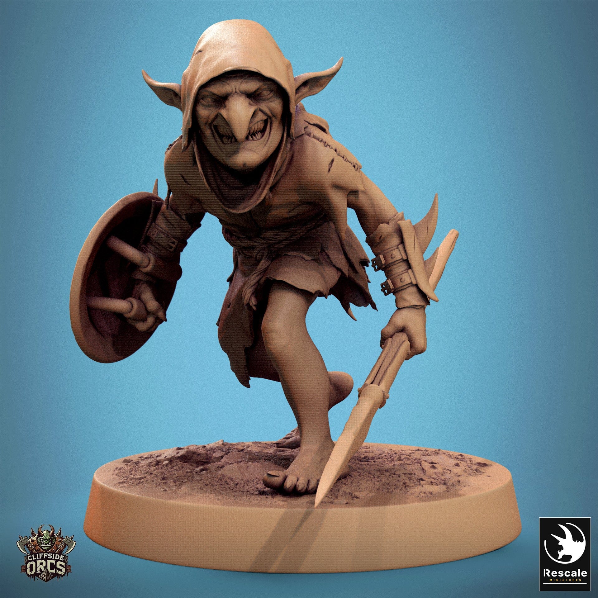 Tabletop RPG Miniature Goblin - 32mm Qumi Rescale Miniatures V7 Goblin Stance Spear & Shield Quality Miniatures - Qumi Wargaming Mini Model Figure