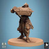 A 3D render of a knight standing, holding a large hammer and a shield.