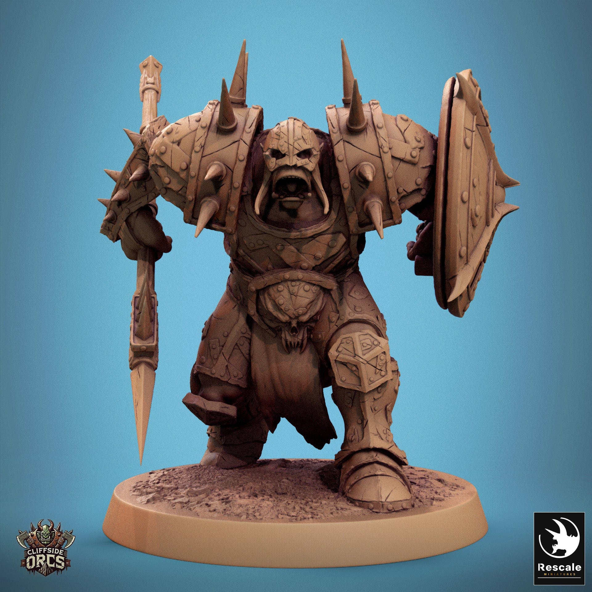 Tabletop RPG Miniature Infantry Orc - 32mm Qumi Rescale Miniatures V7 Rage - Spear & Shield Quality Miniatures - Qumi Wargaming Mini Model Figure
