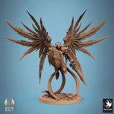 Rear view of the armored warrior miniature showing its expansive wings and shield.