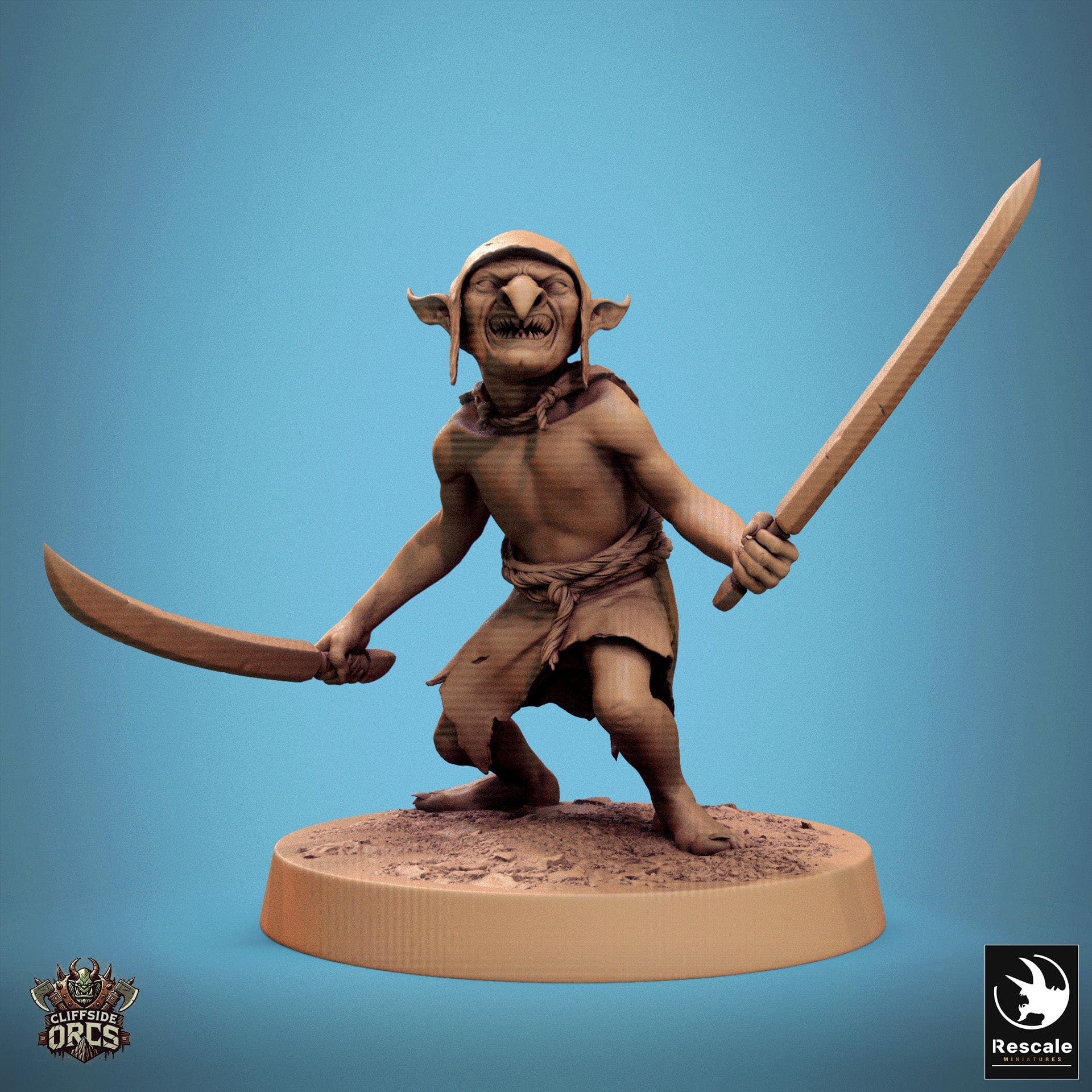 Tabletop RPG Miniature Goblin - 32mm Qumi Rescale Miniatures V8 Goblin Stance A Dual Sword Quality Miniatures - Qumi Wargaming Mini Model Figure