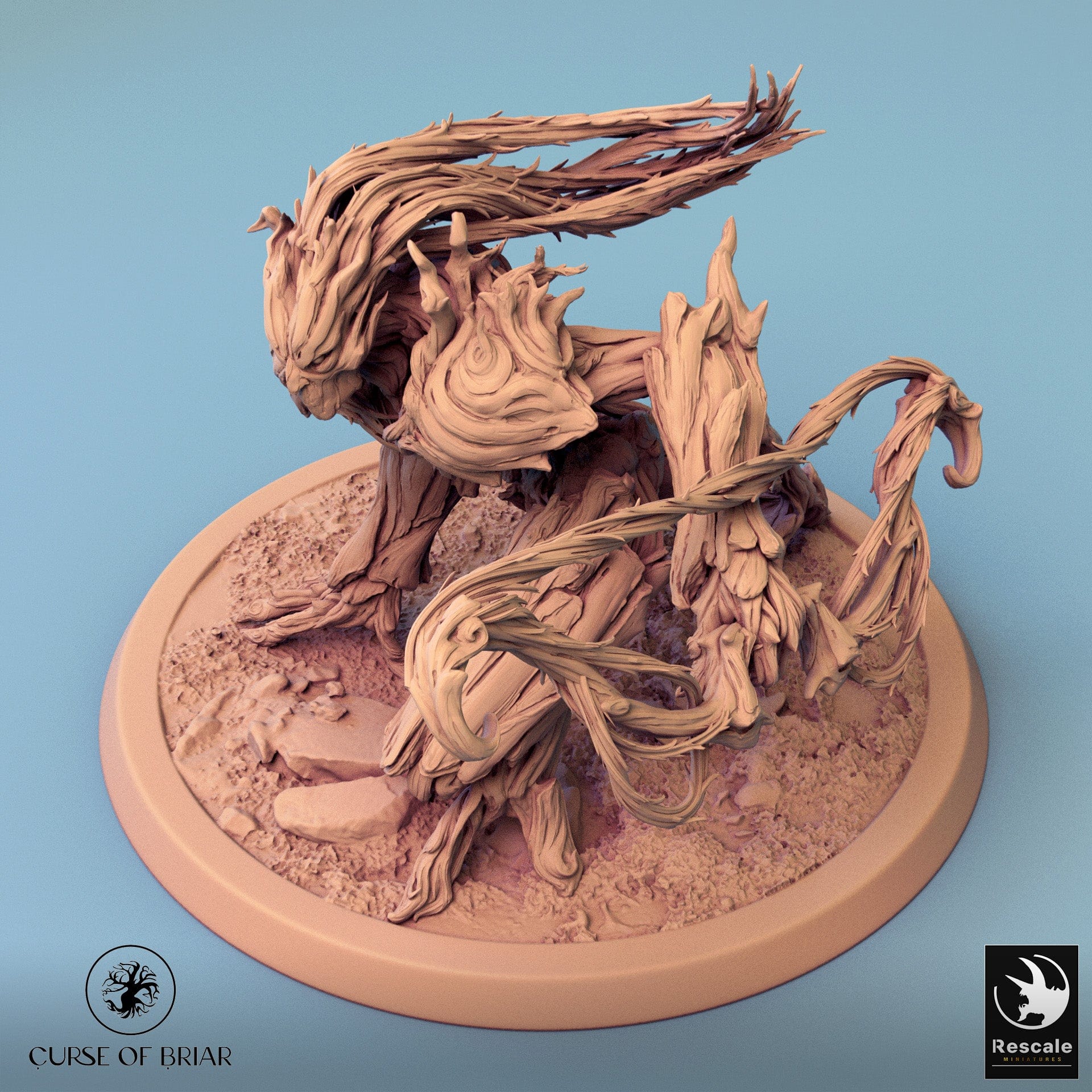 Squat humanoid branchblades miniature from Quality Miniatures, 32mm rescale tabletop wargaming figure with treefolk features.