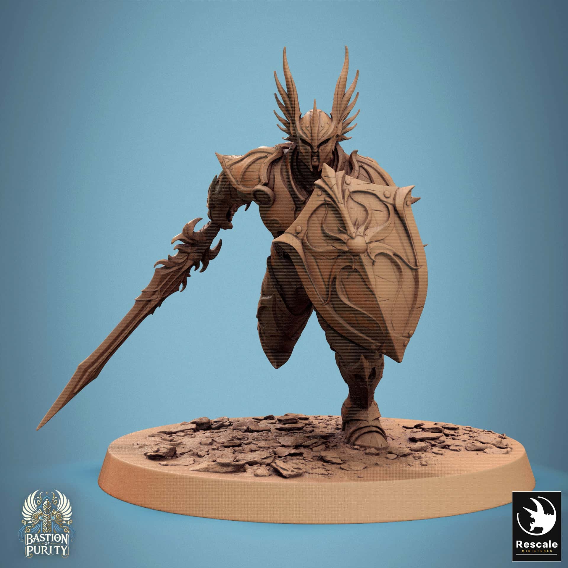 Tabletop RPG Miniature Sentinel Of Aetherium - 32mm Qumi - Rescale Miniatures V8 Sword Shield Quality Miniatures - Qumi Wargaming Mini Model Figure