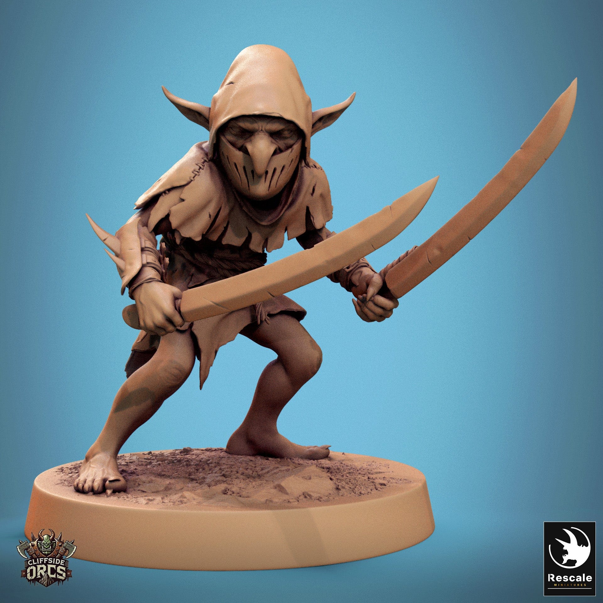 Tabletop RPG Miniature Goblin - 32mm Qumi Rescale Miniatures V9 Goblin Stance B Dual Sword Quality Miniatures - Qumi Wargaming Mini Model Figure